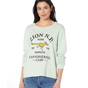 Parks Project Womens Green Long Sleeve Boxy Tee Sz M Zion Canyoneering NWT READ